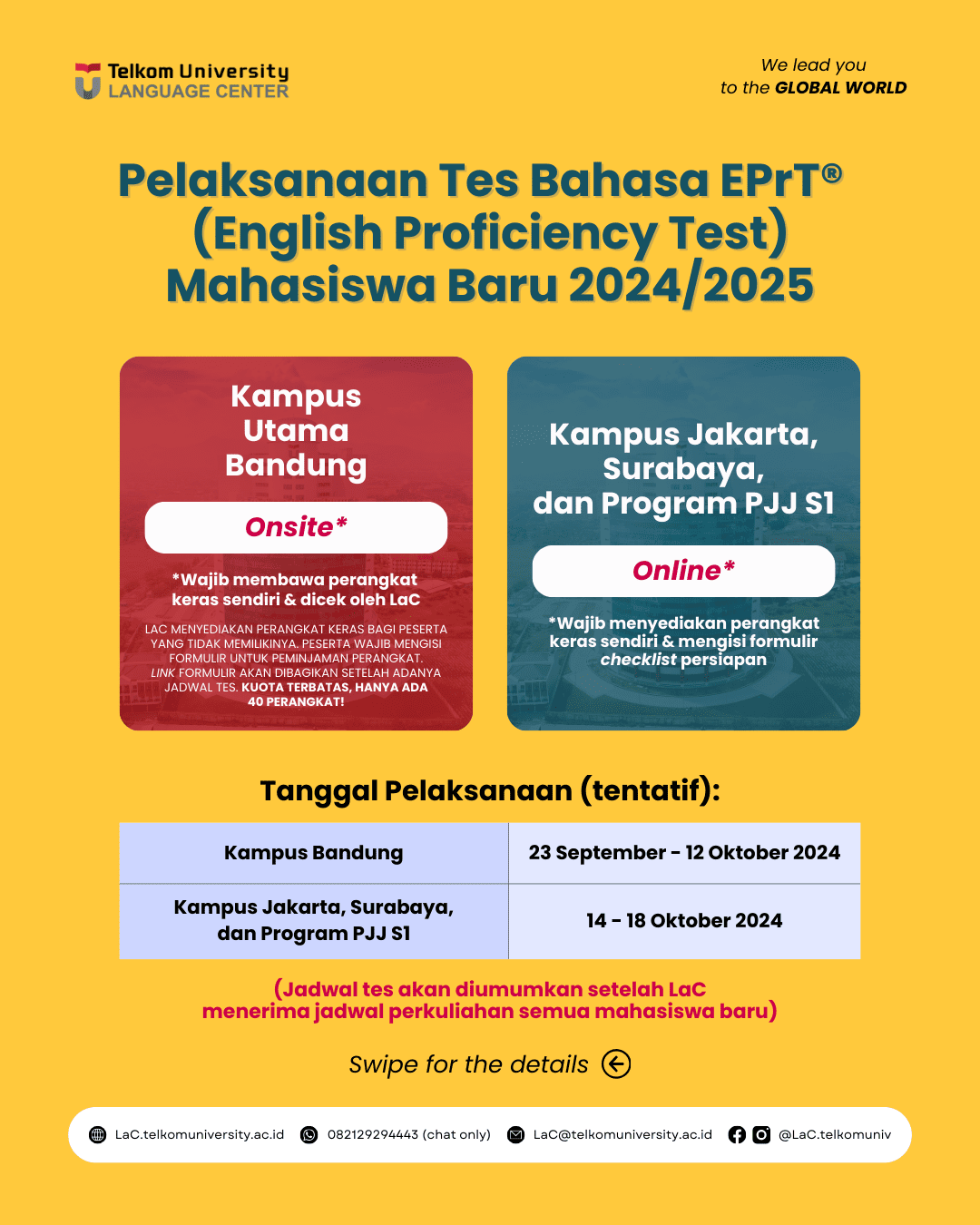 Pelaksanaan Tes Bahasa EPrT®(English Proficiency Test) Mahasiswa Baru 2024/2025